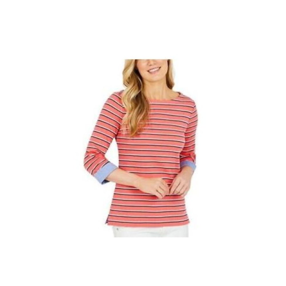 Nautica Women's 3/4 Cuffed Sleeve Chambray Casual Top, DREAM CORAL, 2XL